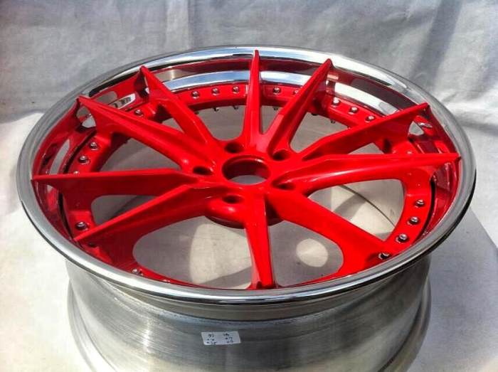 Aftermarket Custom Forged 3-Piece Wheels Red Black Center Polish Step Lip