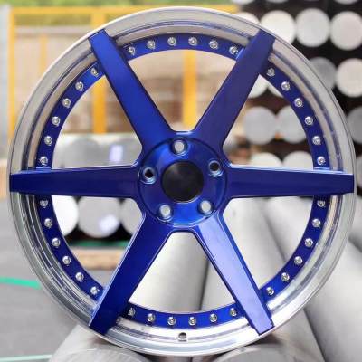 Aftermarket Custom Forged 3-Piece Wheels Blue Golden Center Polish Step Lip