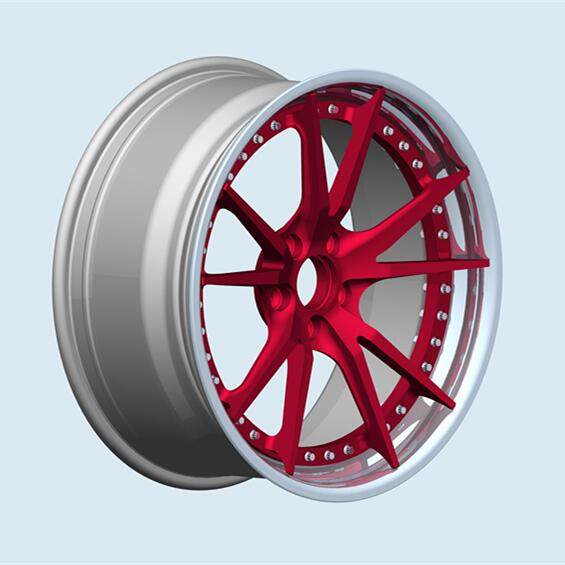 Aftermarket Custom Forged 3-Piece Wheels Red Black Center Polish Step Lip