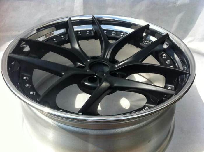 Aftermarket Custom Forged 3-Piece Wheels Black White Center Polish Step Lip