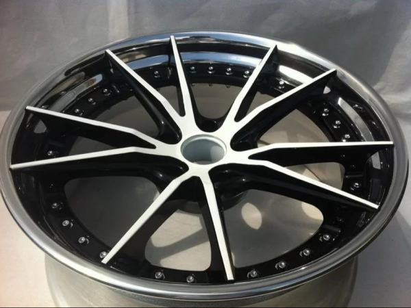 Aftermarket Custom Forged 3-Piece Wheels Red Black Center Polish Step Lip