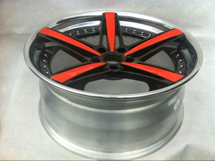 Aftermarket Custom Forged 3-Piece Wheels Black Red Center Polish Step Lip