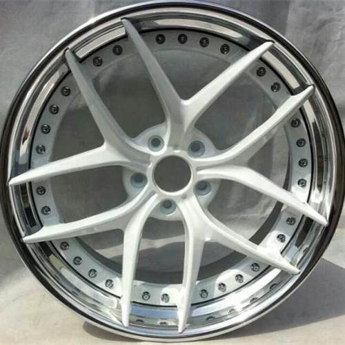 Aftermarket Custom Forged 3-Piece Wheels Black White Center Polish Step Lip