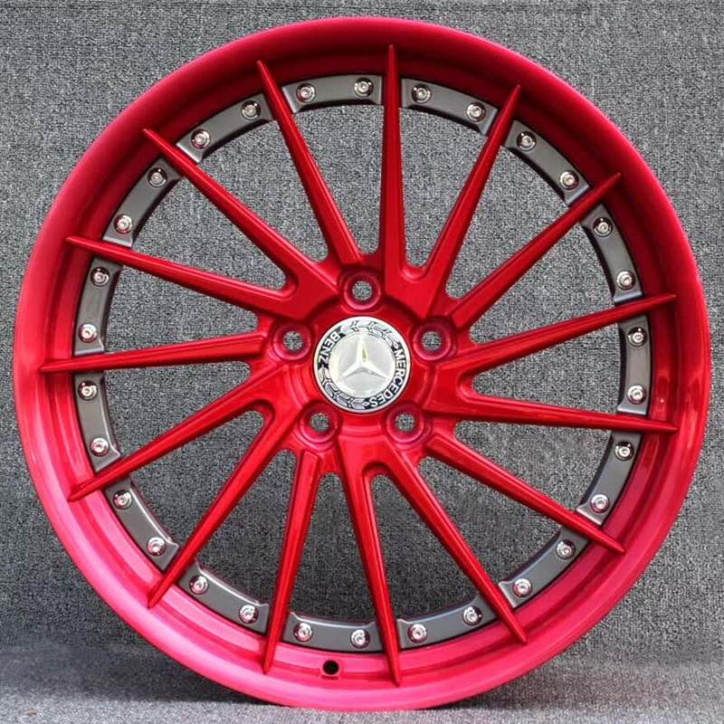 Aftermarket Custom Forged 3-Piece Wheels 20x8.5J Red Center Red Step Lip