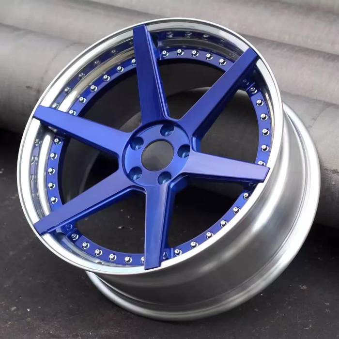 Aftermarket Custom Forged 3-Piece Wheels Blue Golden Center Polish Step Lip