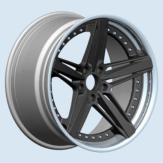 Aftermarket Custom Forged 3-Piece Wheels Black Red Center Polish Step Lip
