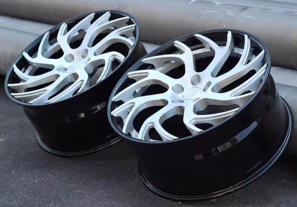 Aftermarket Custom Forged 3-Piece Wheels Silver Center Black Step Lip