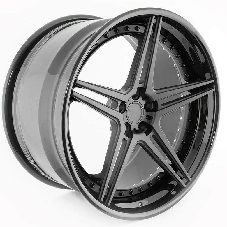Aftermarket Custom Forged 3-piece wheels 20x12.5J Black Center Black Step Lip