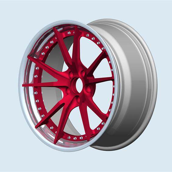 Aftermarket Custom Forged 3-Piece Wheels Red Black Center Polish Step Lip