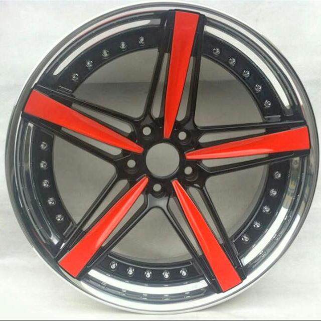 Aftermarket Custom Forged 3-Piece Wheels Black Red Center Polish Step Lip