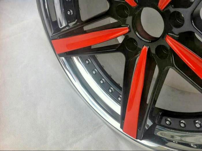 Aftermarket Custom Forged 3-Piece Wheels Black Red Center Polish Step Lip