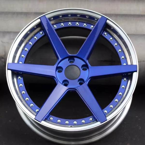 Aftermarket Custom Forged 3-Piece Wheels Blue Golden Center Polish Step Lip