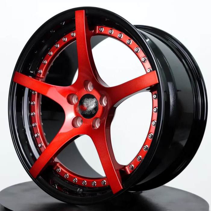 Aftermarket Custom Forged 3-Piece Wheels Red Center Polish Step Lip