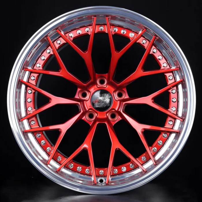 Aftermarket Custom Forged 3-Piece Wheels Red Center Polish Step Lip