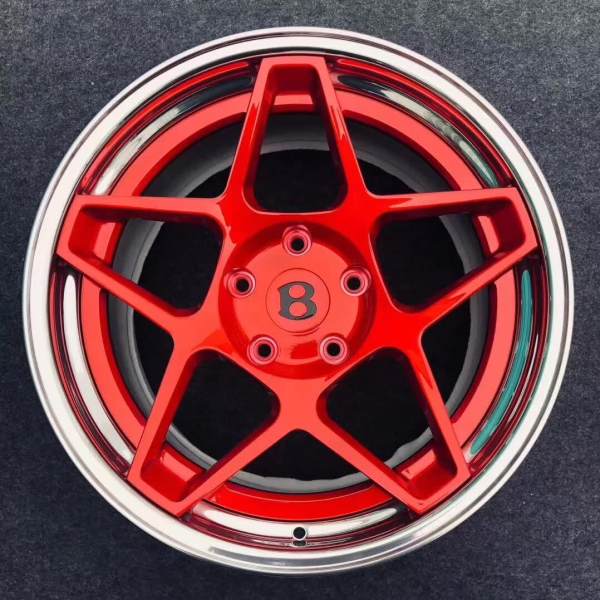 Aftermarket Custom Forged 3-Piece Wheels 18x9J Red Center Polish Step Lip