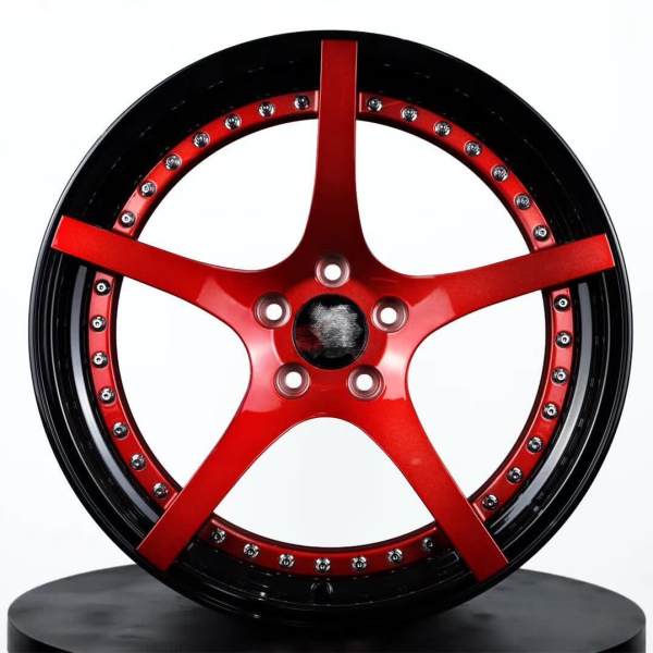 Aftermarket Custom Forged 3-Piece Wheels Red Center Polish Step Lip