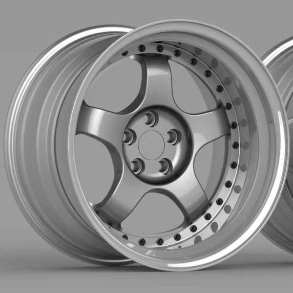 Deep Dish Silver Center Polish Barrel Step Lip Custom Forged 3-Piece Wheels