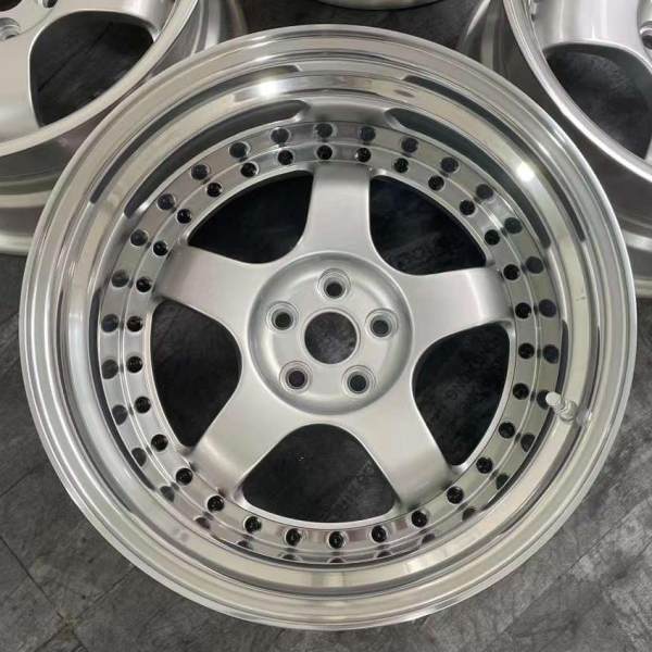Deep Dish Silver Center Polish Barrel Step Lip Custom Forged 3-Piece Wheels