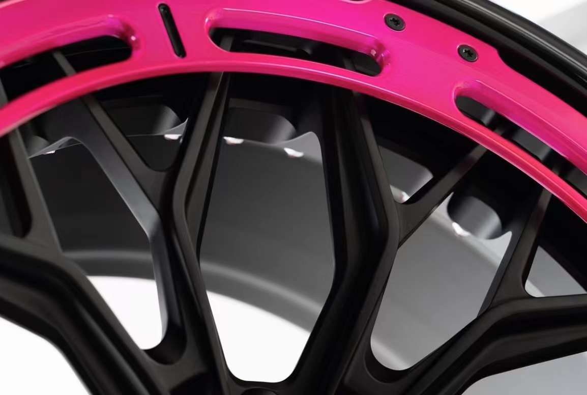 AL13 Replica Wheel 22 Inch All Black Rim Pink Retainer Ring