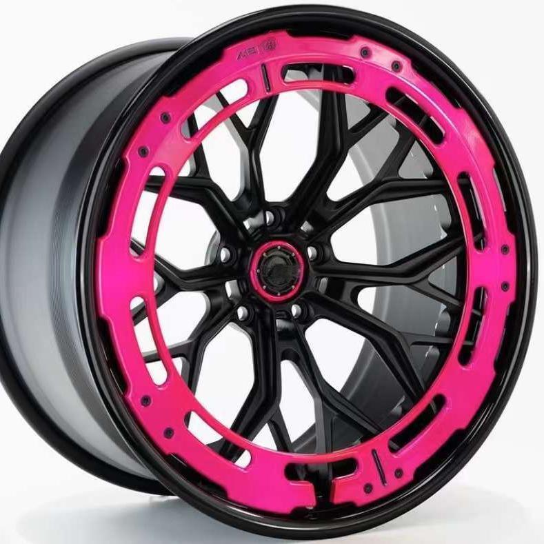 AL13 Replica Wheel 18 Inch All Black Rim Pink Retainer Ring