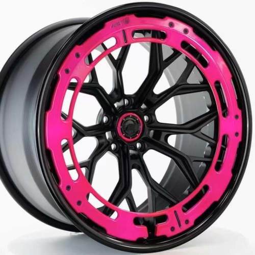 Newly Designed 4-piece Wheel 18 To 22 Inch All Black Rim Pink Retainer Ring