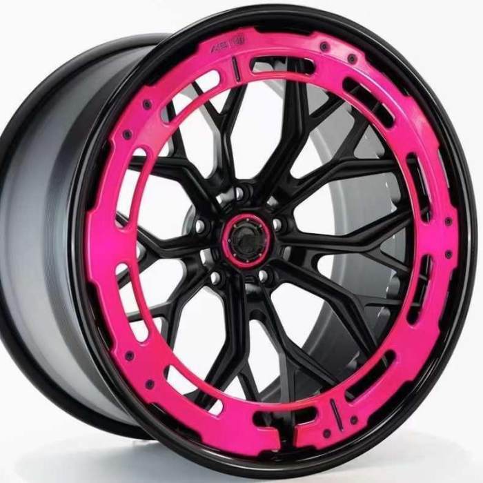 Newly Designed 4-piece Wheel 19 Inch All Black Rim Pink Retainer Ring