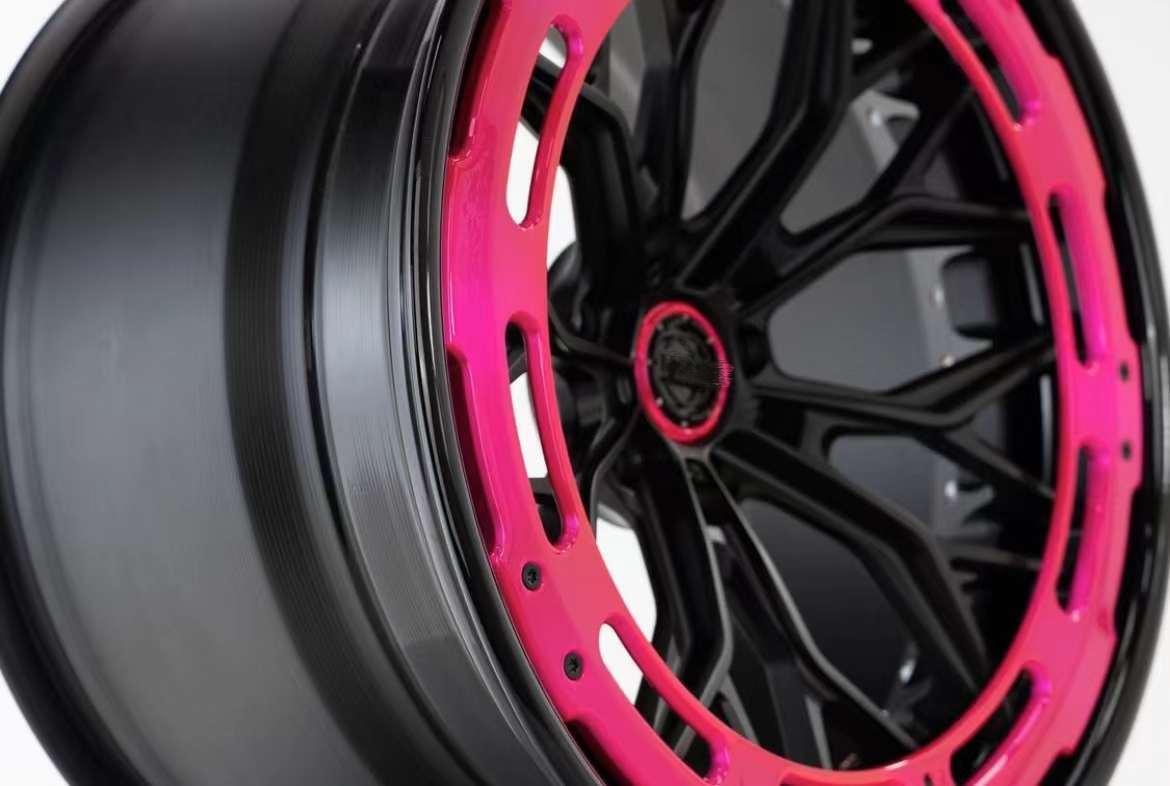 AL13 Replica Wheel 20 Inch All Black Rim Pink Retainer Ring