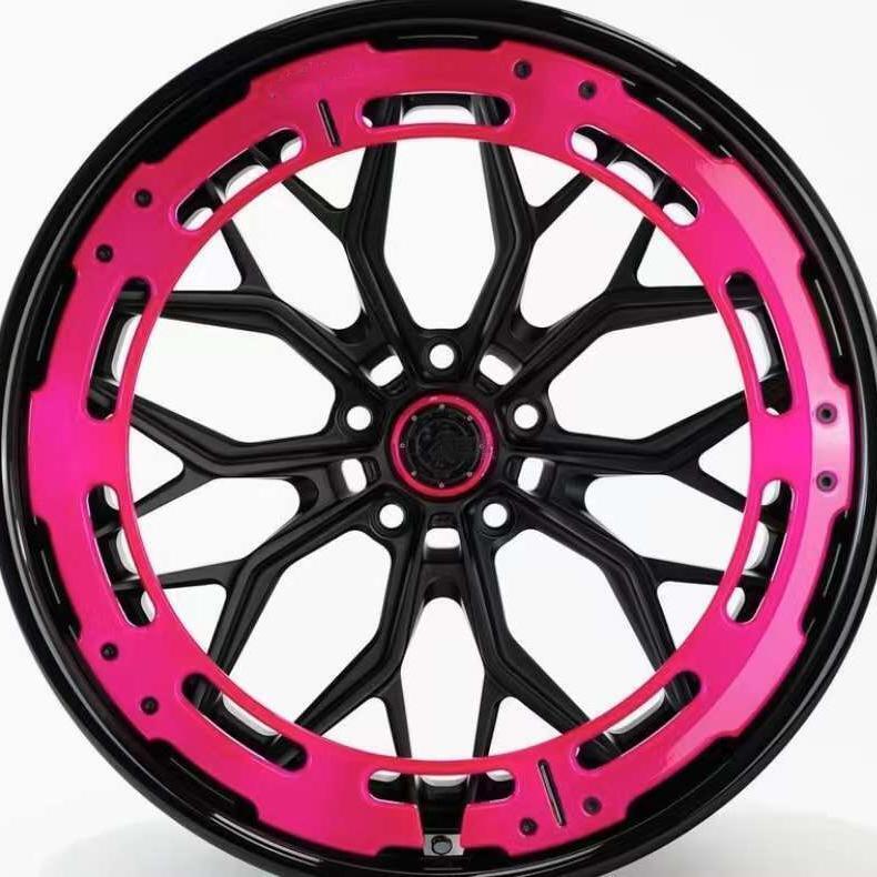 AL13 Replica Wheel 19 Inch All Black Rim Pink Retainer Ring