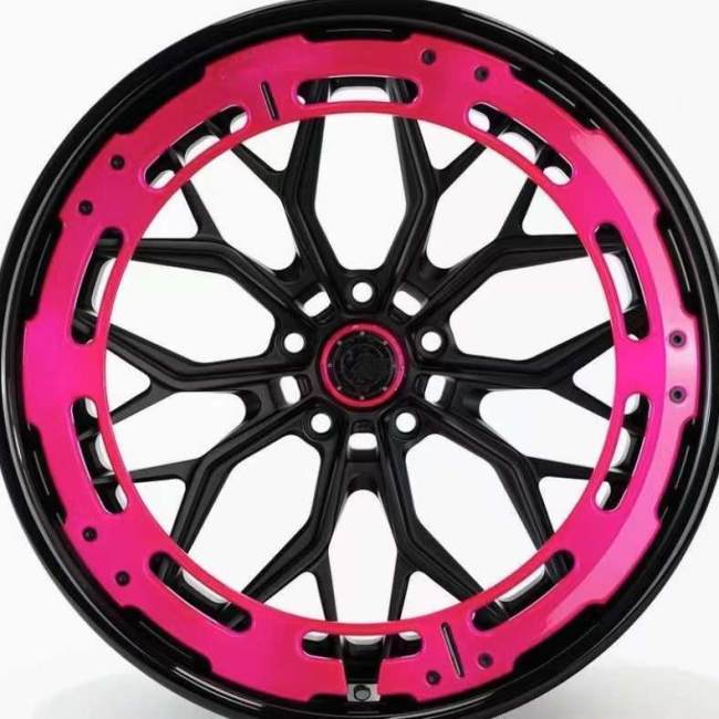 Newly Designed 4-piece Wheel 18 To 22 Inch All Black Rim Pink Retainer Ring