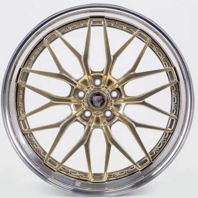 Porsche 911 Staggered Spoke 22 Inch 3-piece Wheel Gold Center Step Soft Lip
