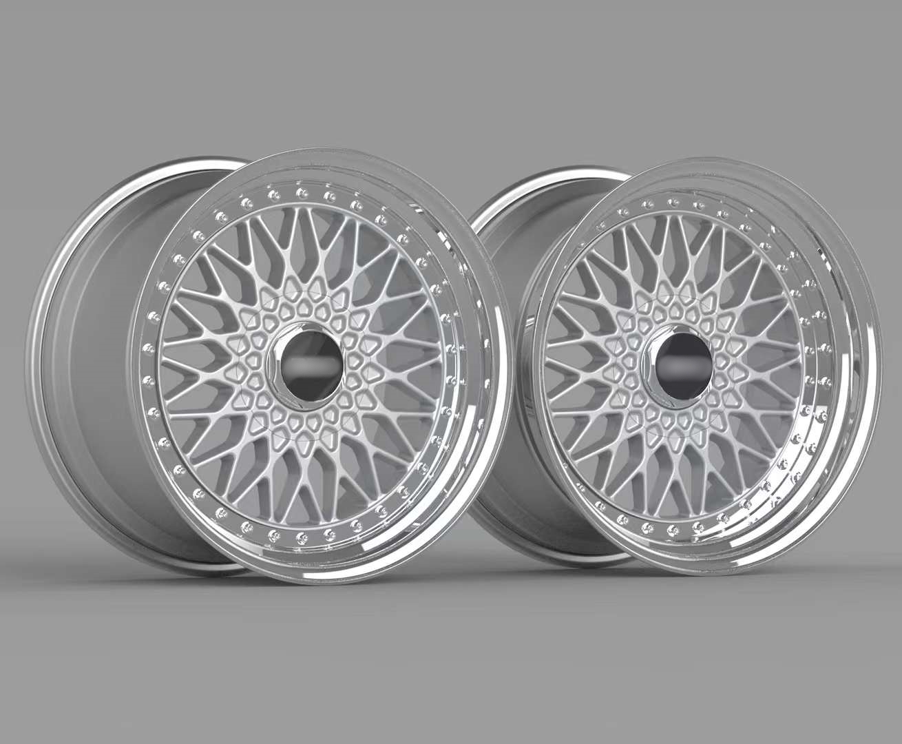 Replica BBS RS Step Lip 3-Piece Wheels 14 Inch Silver Center Polished Outer Rim