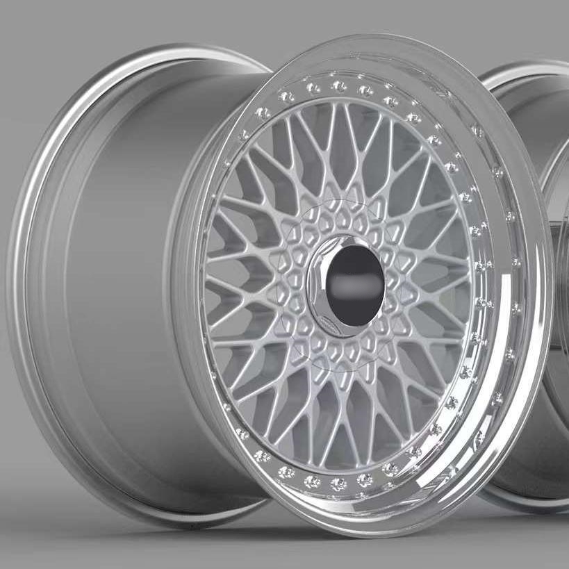 Replica BBS RS Step Lip 3-Piece Wheels 16 Inch Silver Center Polished Outer Rim