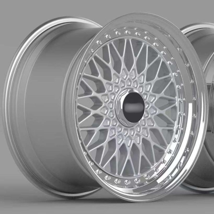 Replica BBS RS Step Lip 3-Piece Wheels 17 Inch Silver Center Polished Outer Rim