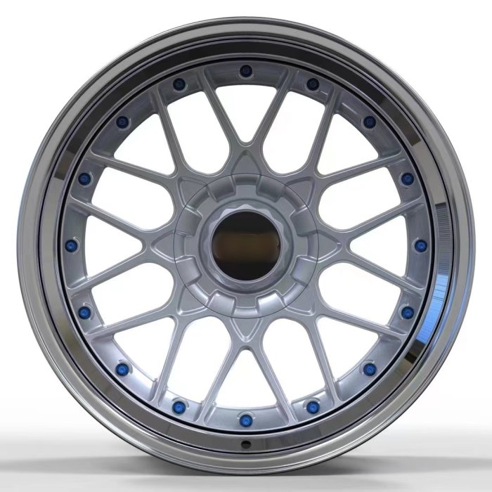 Replica BBS RS Ⅱ Step Lip 3-Piece Wheels 19x10.5J Silver Center Blue Screw