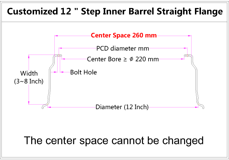 Custom 12 Inch Step Inner Barrel Straight Flange