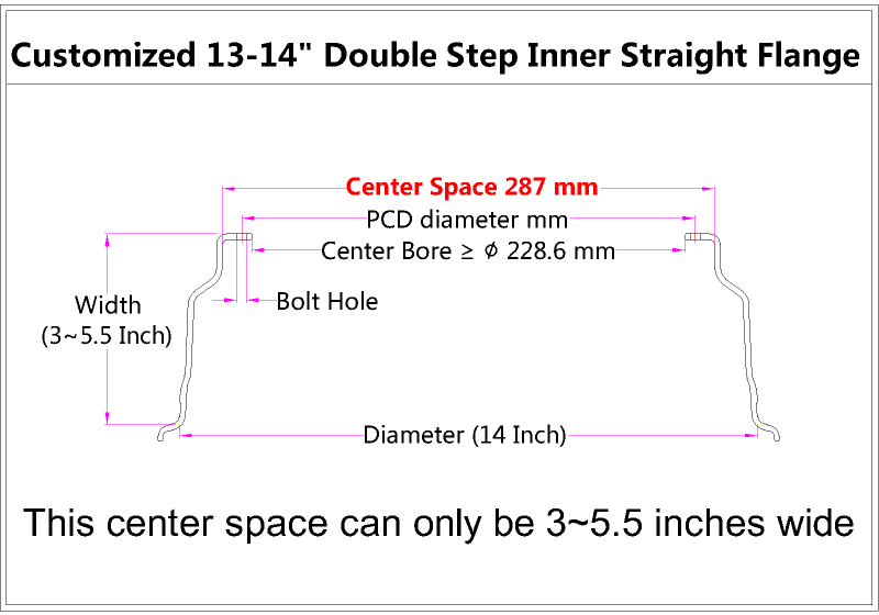 Custom 13-14 Inch Double Step Inner Barrel Straight Flange