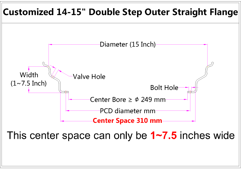 Custom 14-15 Inch Double Step Outer lip Straight Flange