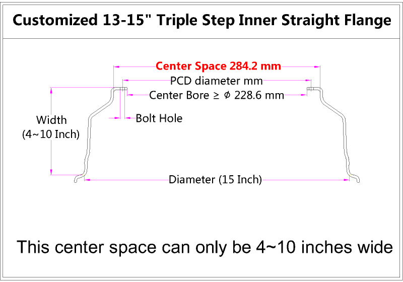 Custom 13-15 Inch Triple Step Inner Barrel Straight Flange