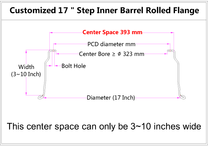 Custom 17 Inch Step Inner Barrel Rolled Flange
