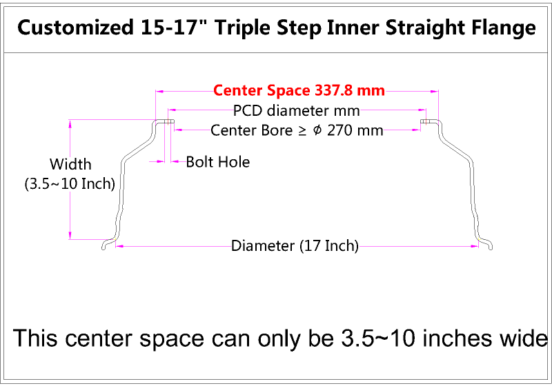 Custom 15-17 Inch Triple Step Inner Barrel Straight Flange
