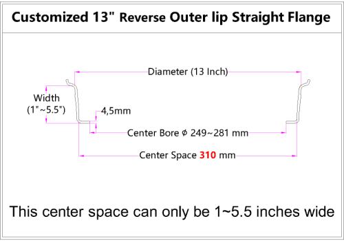 Custom blank 13 Inch Reverse Outer lip Straight Flange