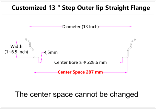 Custom blank 13 Inch Step Outer lip Straight Flange