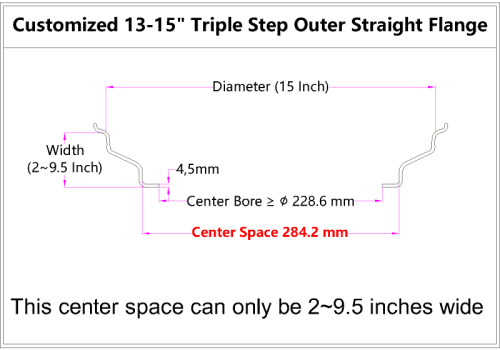 Custom blank 13-15 Inch Triple Step Outer lip Straight Flange