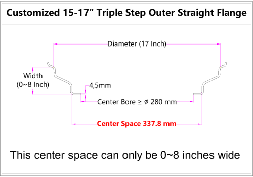 Custom blank 15-17 Inch Triple Step Outer lip Straight Flange
