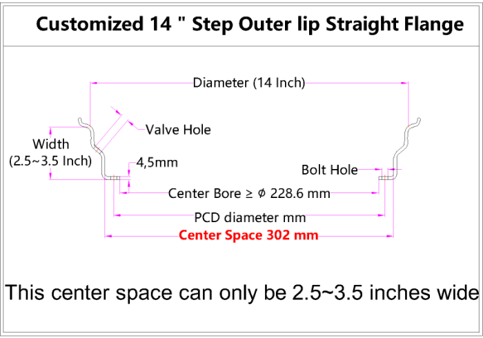 Custom 14 Inch Step Outer lip Straight Flange