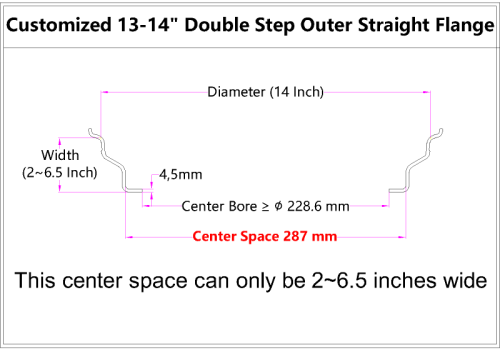 Custom blank 13-14 Inch Double Step Outer lip Straight Flange