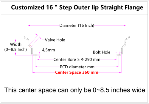 Custom 16 Inch Step Outer lip Straight Flange