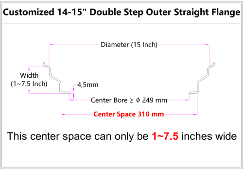 Custom blank 14-15 Inch Double Step Outer lip Straight Flange