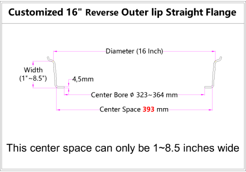 Custom blank 16 Inch Reverse Outer lip Straight Flange