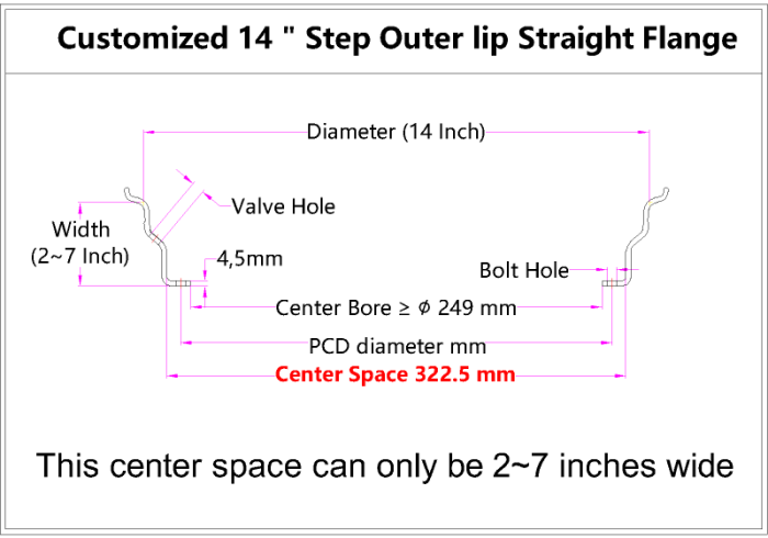 Custom 14 Inch Step Outer lip Straight Flange